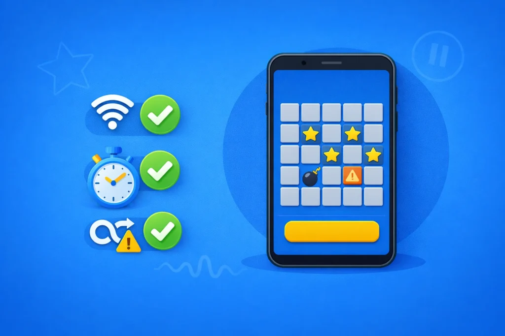 Playing Mines on mobile — stable internet, short sessions, and avoid autoplay